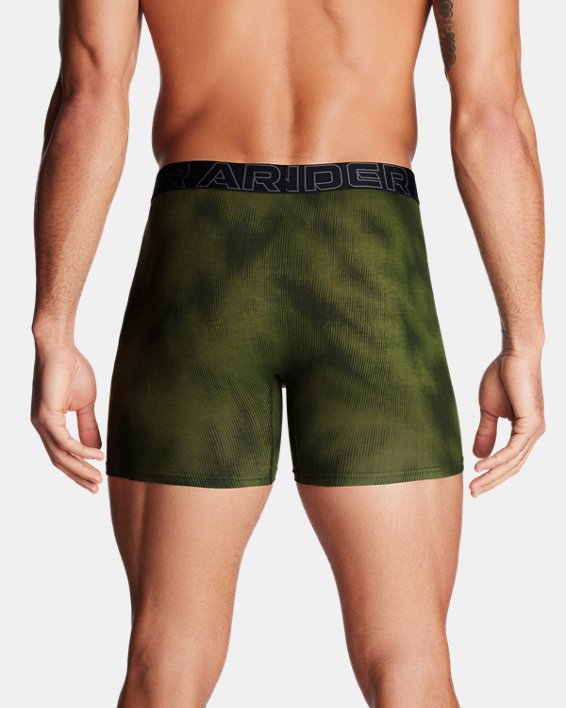 男士UA Performance Cotton Printed 6英吋Boxerjock®內褲3條裝 in Green image number 1